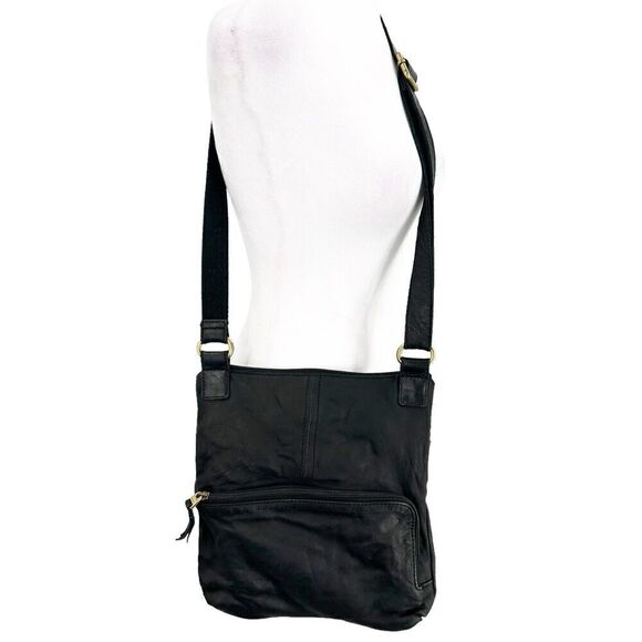Vintage Fossil Black Leather Crossbody Front Flap Pocket Note Photos For Flaws - Picture 2 of 16